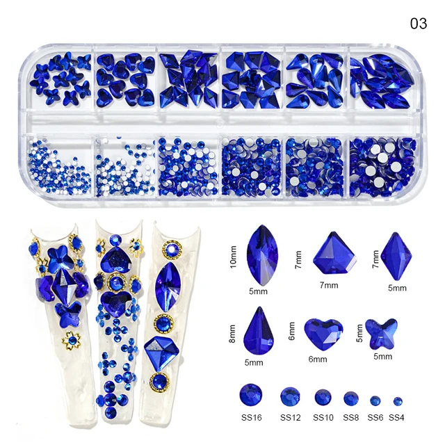 1000Pcs/box Champagne Gold Diamond Nail Crystal Mixed-Design Nail Glitter Rhinestone Non-HotFix Manicure Rhinestone Decoration