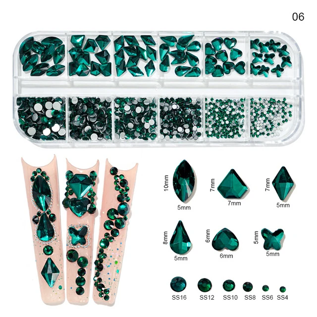 1000Pcs/box Champagne Gold Diamond Nail Crystal Mixed-Design Nail Glitter Rhinestone Non-HotFix Manicure Rhinestone Decoration