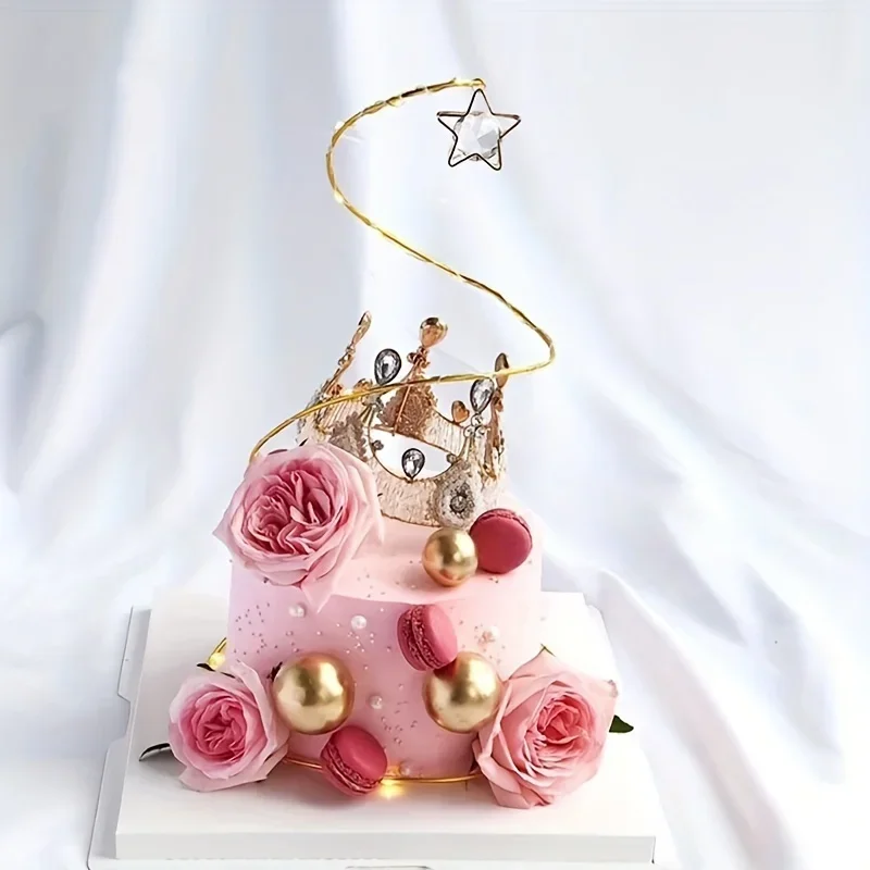 1pc-Iron crystal spiral ball cake decoration accessories, cake top decoration, suitable for engagement parties, birthday cakes