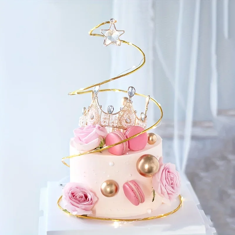 1pc-Iron crystal spiral ball cake decoration accessories, cake top decoration, suitable for engagement parties, birthday cakes