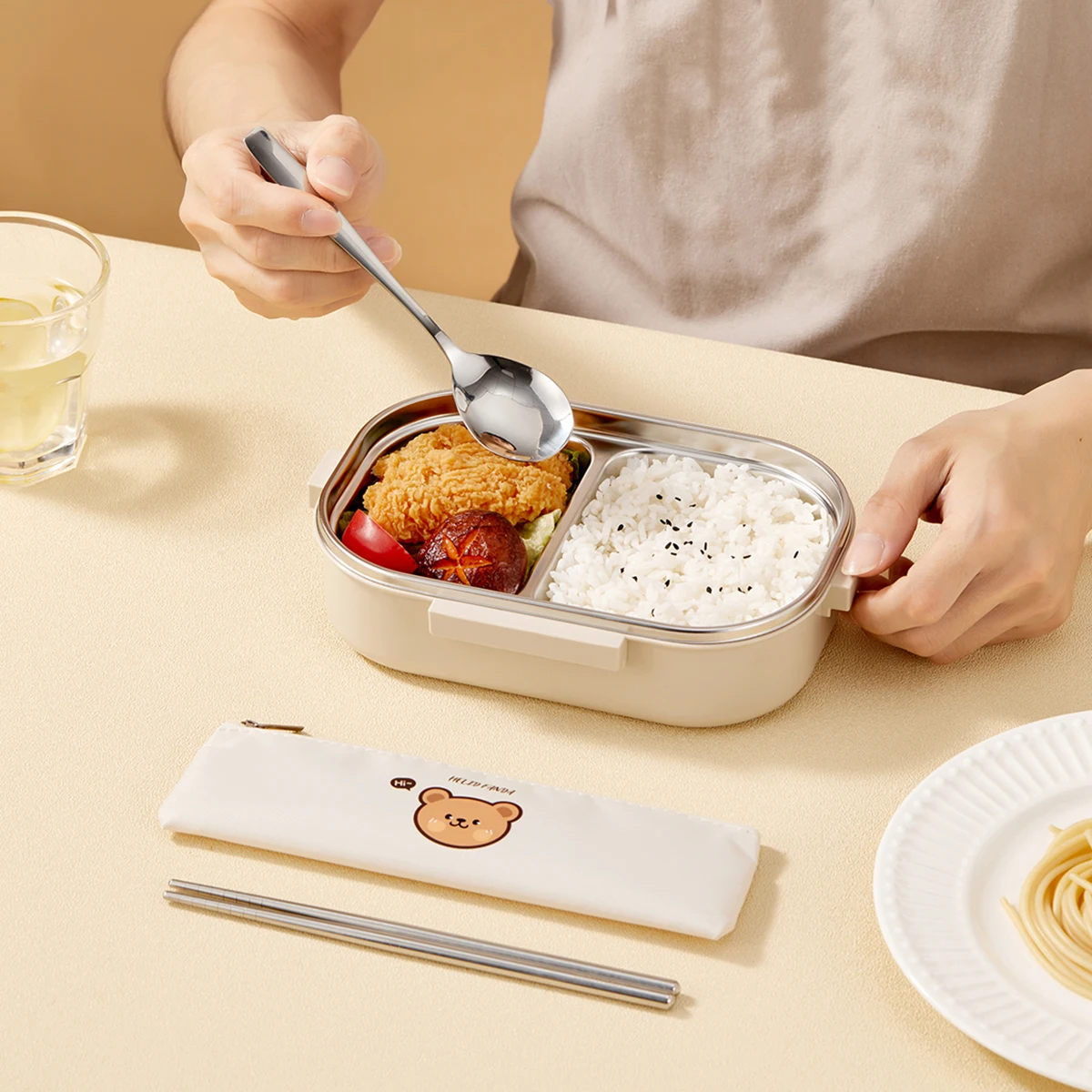 WORTHBUY Dinnerware Set Stainless Steel Cutlery Set With Tableware Bag Kitchen Utensil Travel Portable Spoon Fork Chopsticks