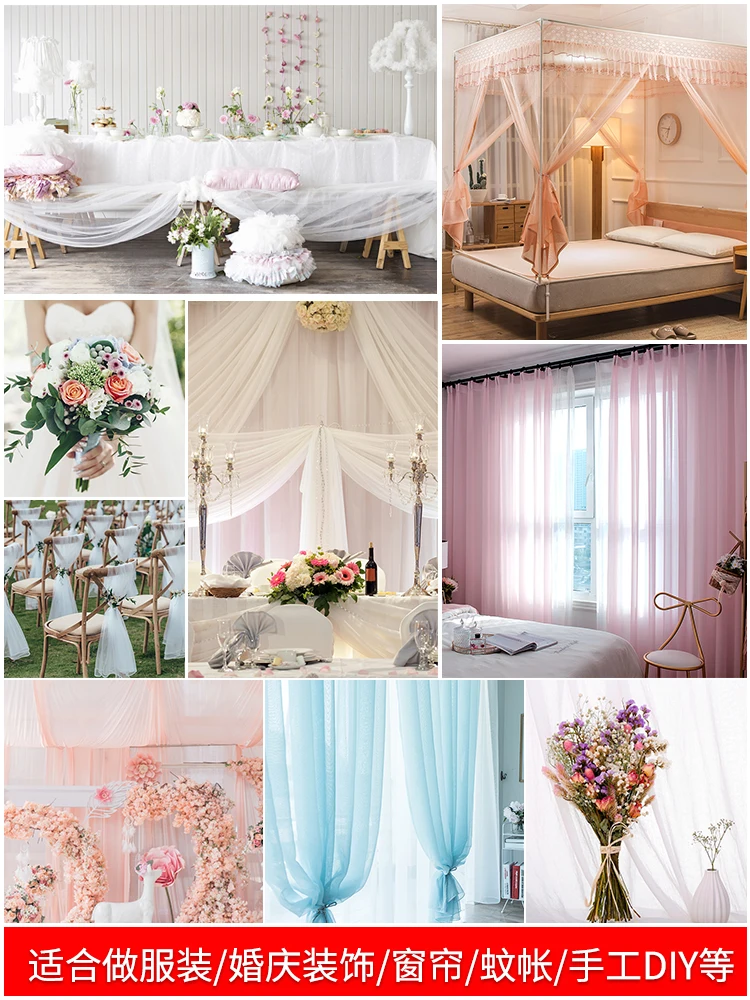 150x100/500cm Soft Transparent Organza Fabric For Wedding Decoration, Background Cloth, Handmade DIY Decorative Fabric TJ0031