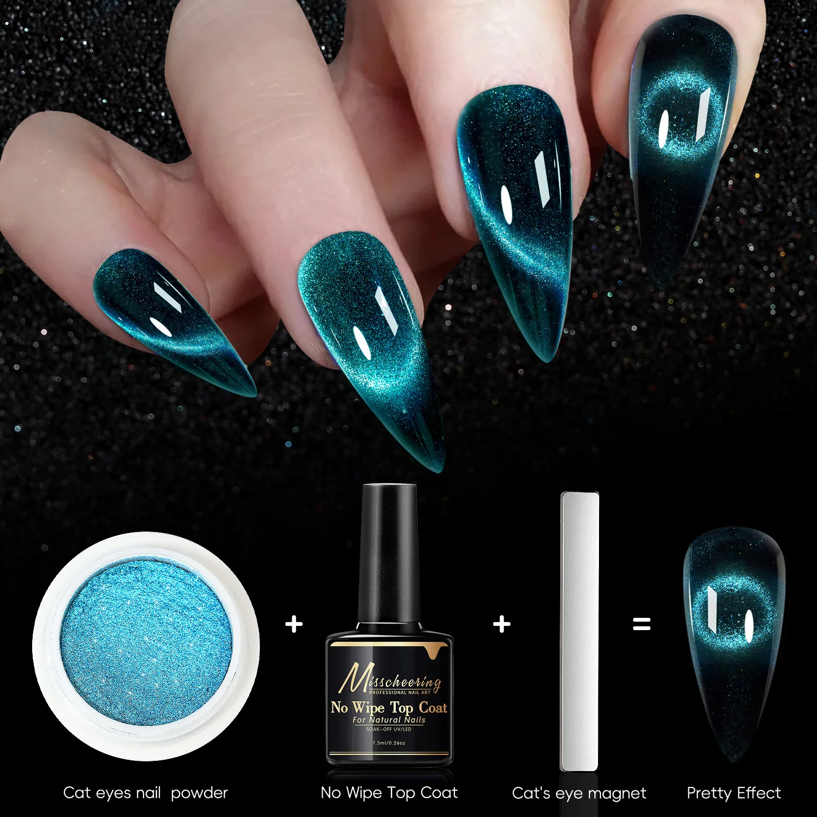 9D Meteorite Cat Eye Powder Strong Magnetic Nail Glitter Pigment Manicure Holographic Laser Chrome Dust Can Use With Polish Gel