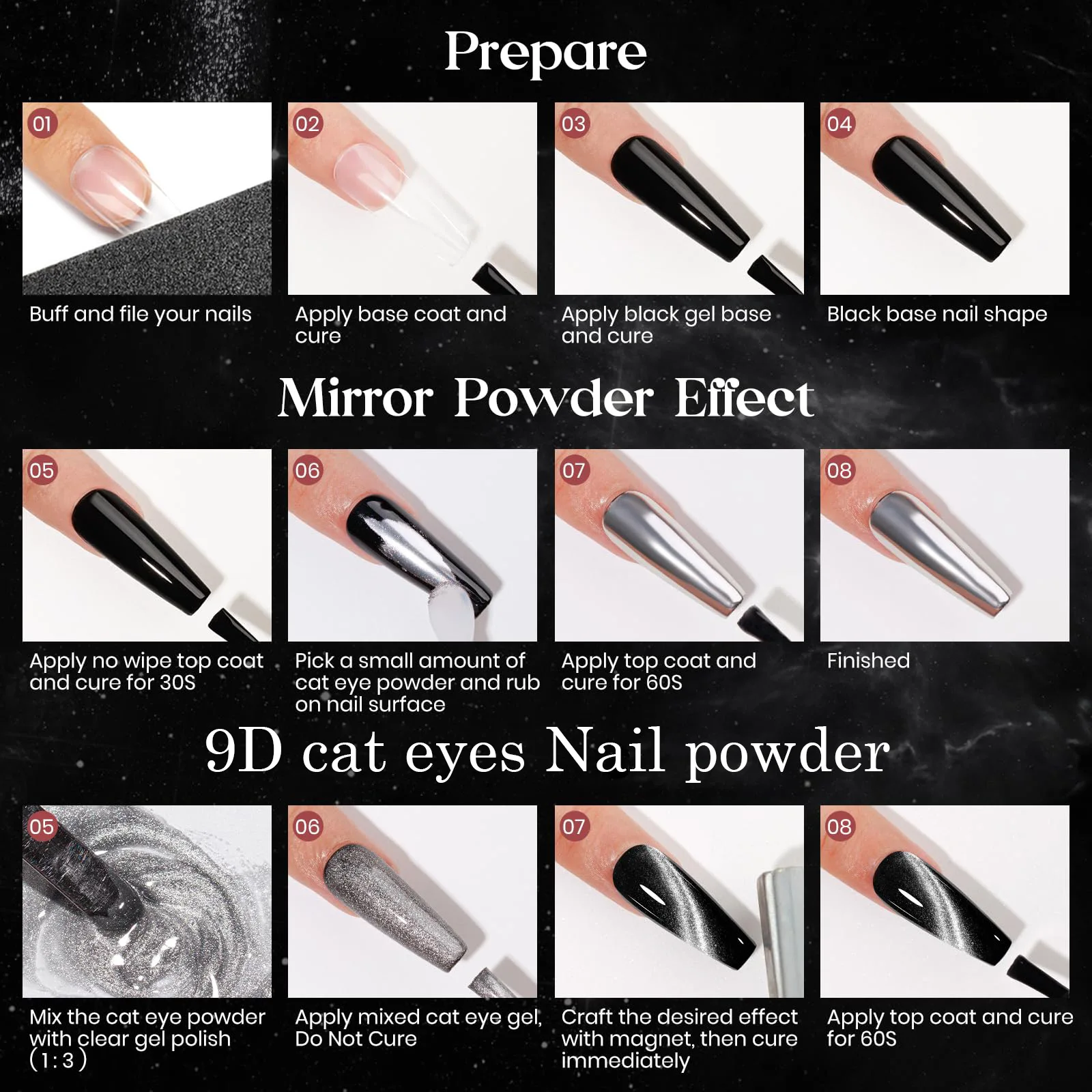 9D Meteorite Cat Eye Powder Strong Magnetic Nail Glitter Pigment Manicure Holographic Laser Chrome Dust Can Use With Polish Gel