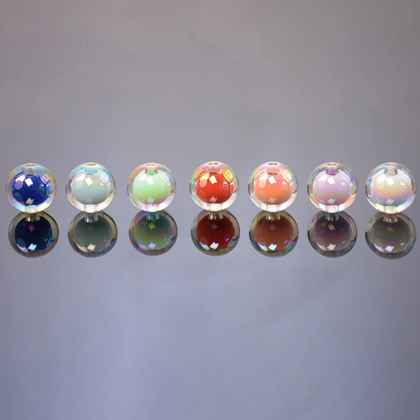16MM 10 Pieces/Bag Style Random Acrylic Plated Colored Beads, Round Inner Color DIY Straight Hole Handmade Bracelet, Beaded Loos