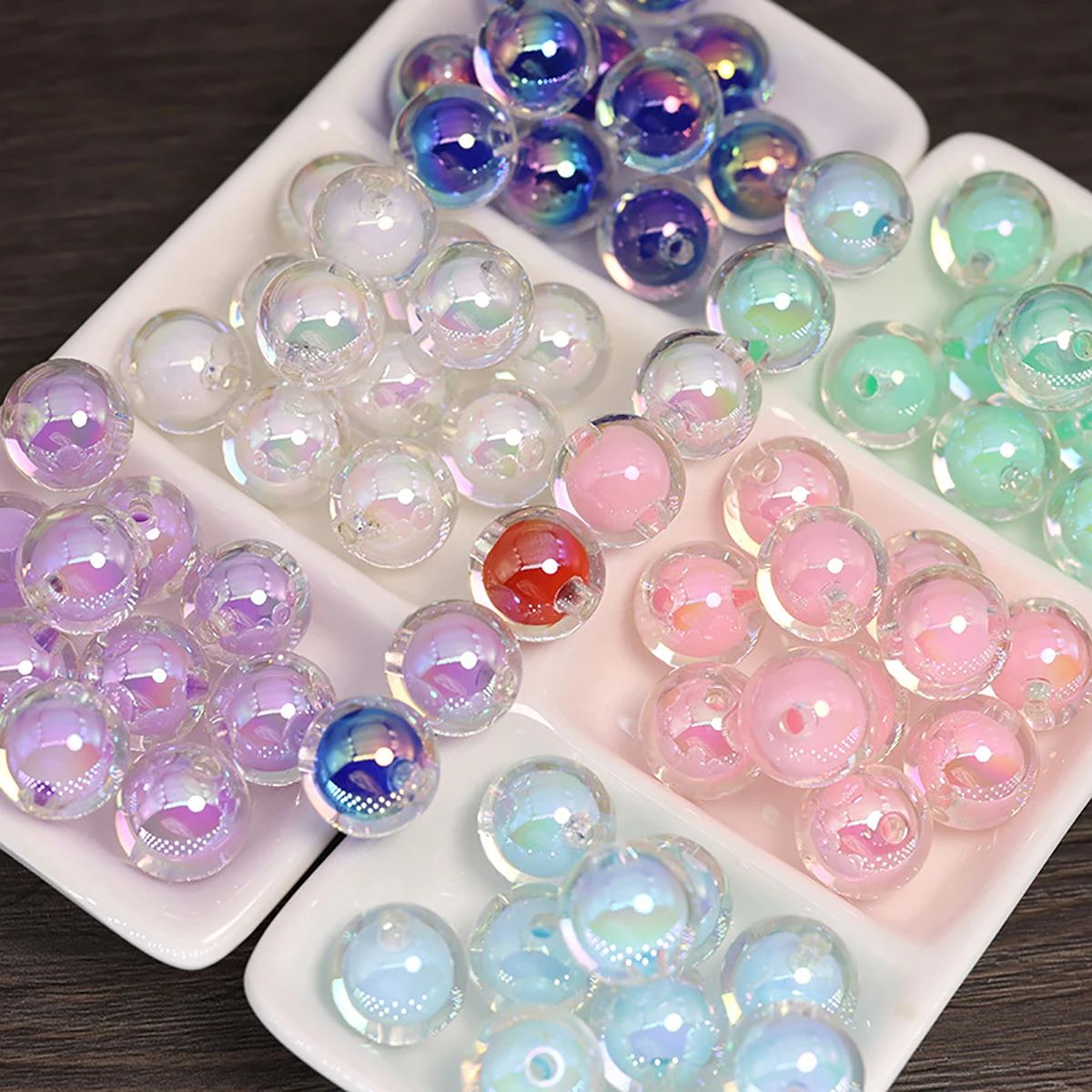 16MM 10 Pieces/Bag Style Random Acrylic Plated Colored Beads, Round Inner Color DIY Straight Hole Handmade Bracelet, Beaded Loos