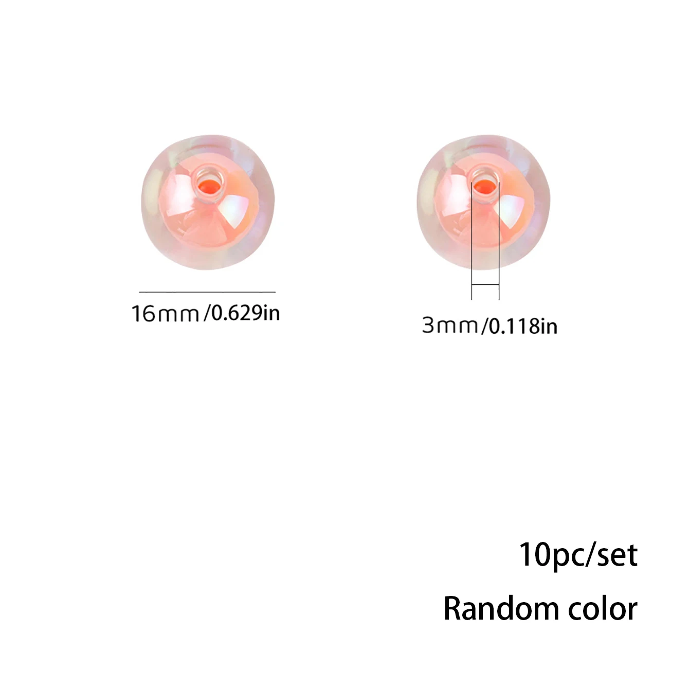 16MM 10 Pieces/Bag Style Random Acrylic Plated Colored Beads, Round Inner Color DIY Straight Hole Handmade Bracelet, Beaded Loos