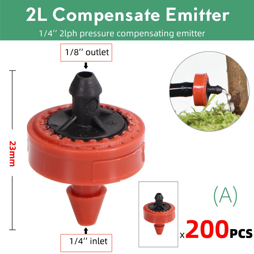 50PCS 2L 4L 8L/H Pressure Compensation Dropper Agricultura Irrigation Emitter Garden Drip for 1/4' PE Hose Greenhouse Watering