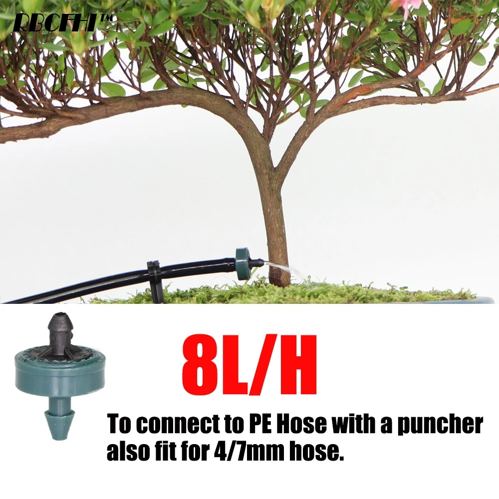 50PCS 2L 4L 8L/H Pressure Compensation Dropper Agricultura Irrigation Emitter Garden Drip for 1/4' PE Hose Greenhouse Watering