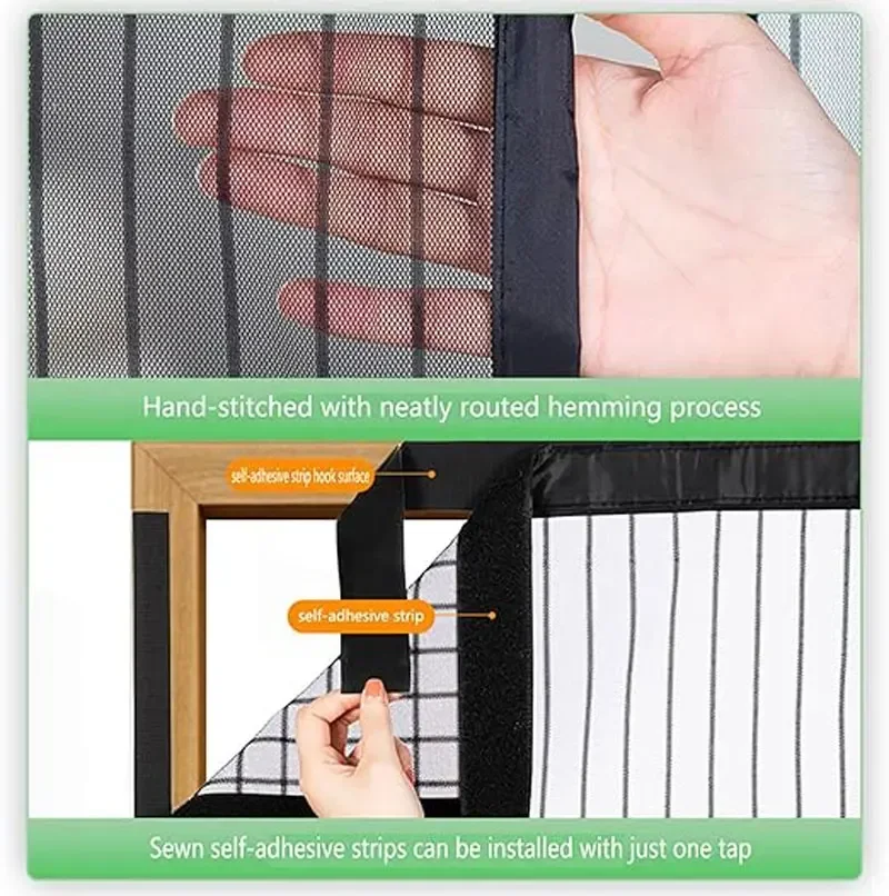 Heavy Duty Magnetic Screen Door Mesh Curtain Mosquito Net Bug Hands Free Partition Mute Striped Door Curtain Bedroom Ventilation