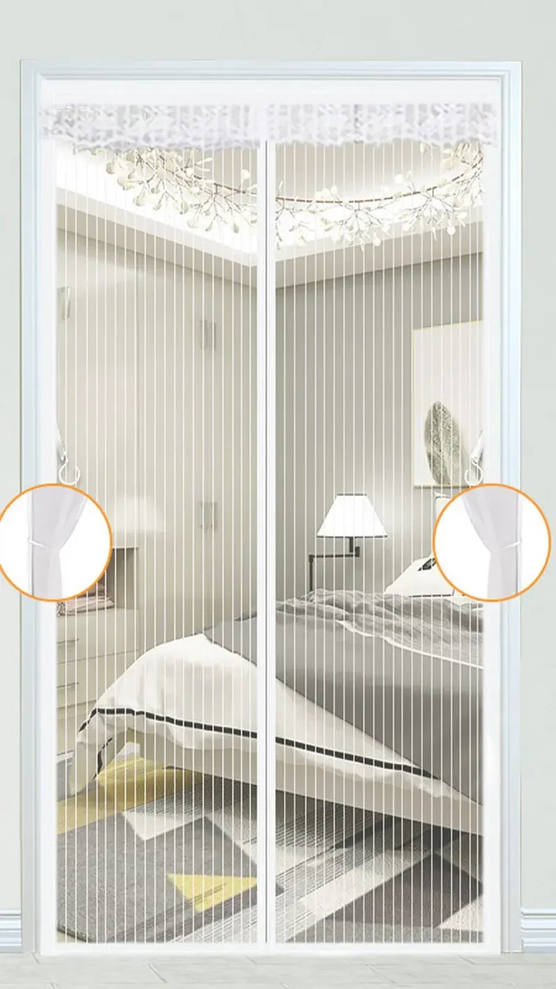 Heavy Duty Magnetic Screen Door Mesh Curtain Mosquito Net Bug Hands Free Partition Mute Striped Door Curtain Bedroom Ventilation