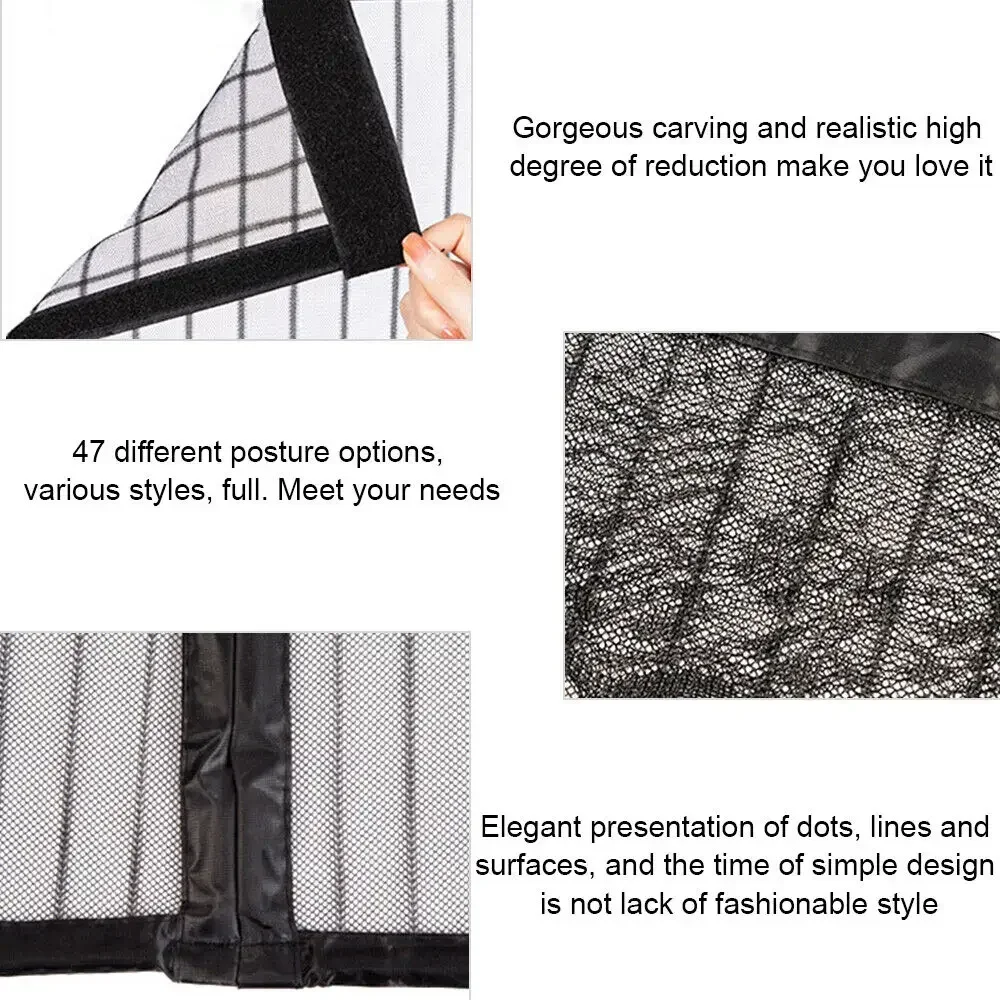 Heavy Duty Magnetic Screen Door Mesh Curtain Mosquito Net Bug Hands Free Partition Mute Striped Door Curtain Bedroom Ventilation