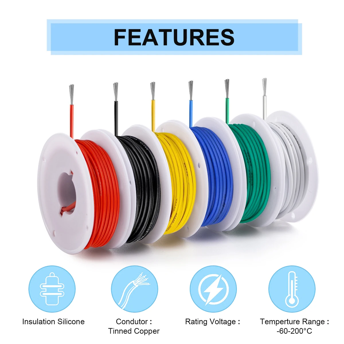 16/18/20/22/24/26/28 AWG Electric Wire, 6 Colors Stranded Tinned Copper Flexible Silicone Hookup Wire Kit for Electrical DIY/Car