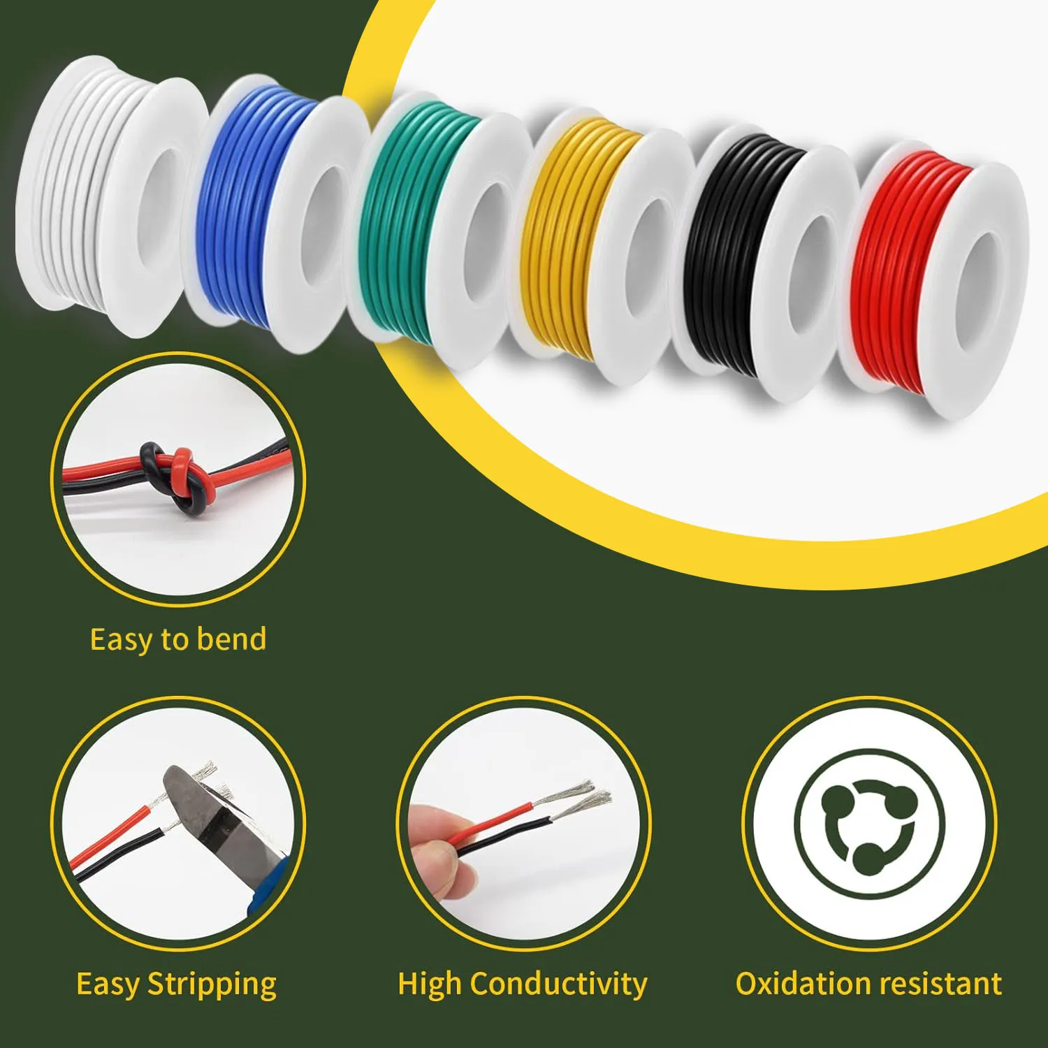 16/18/20/22/24/26/28 AWG Electric Wire, 6 Colors Stranded Tinned Copper Flexible Silicone Hookup Wire Kit for Electrical DIY/Car