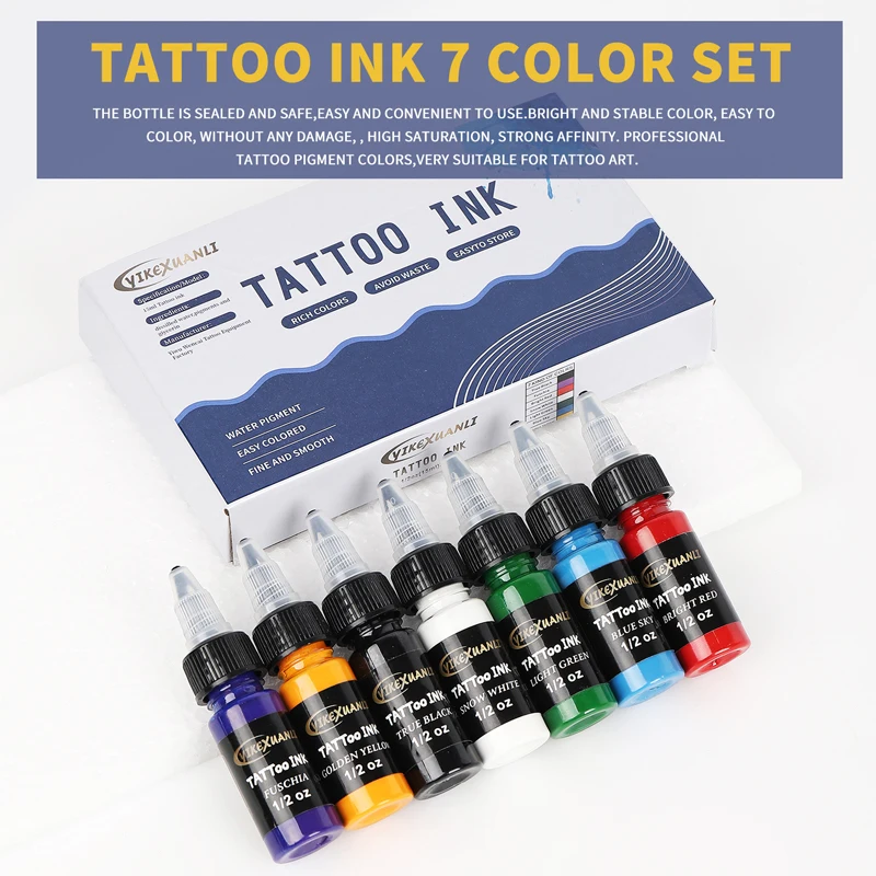 15ml 7colors Tattoo Ink Pigment with Box Body Art Tattoo Kits Professional Beauty Paints Makeup Tattoo Supplies Semi-permanent
