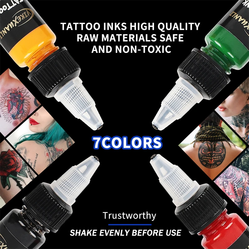 15ml 7colors Tattoo Ink Pigment with Box Body Art Tattoo Kits Professional Beauty Paints Makeup Tattoo Supplies Semi-permanent
