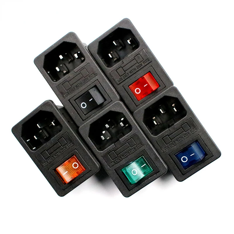 With 10A Fuse! Red Rocker Switch Fused IEC320 C14 Inlet Power Socket Fuse Switch Connector Plug Connector Red Green Blue Black