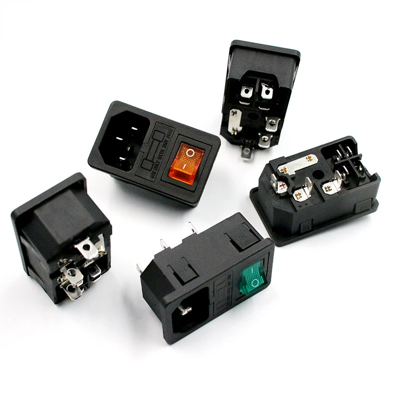 With 10A Fuse! Red Rocker Switch Fused IEC320 C14 Inlet Power Socket Fuse Switch Connector Plug Connector Red Green Blue Black