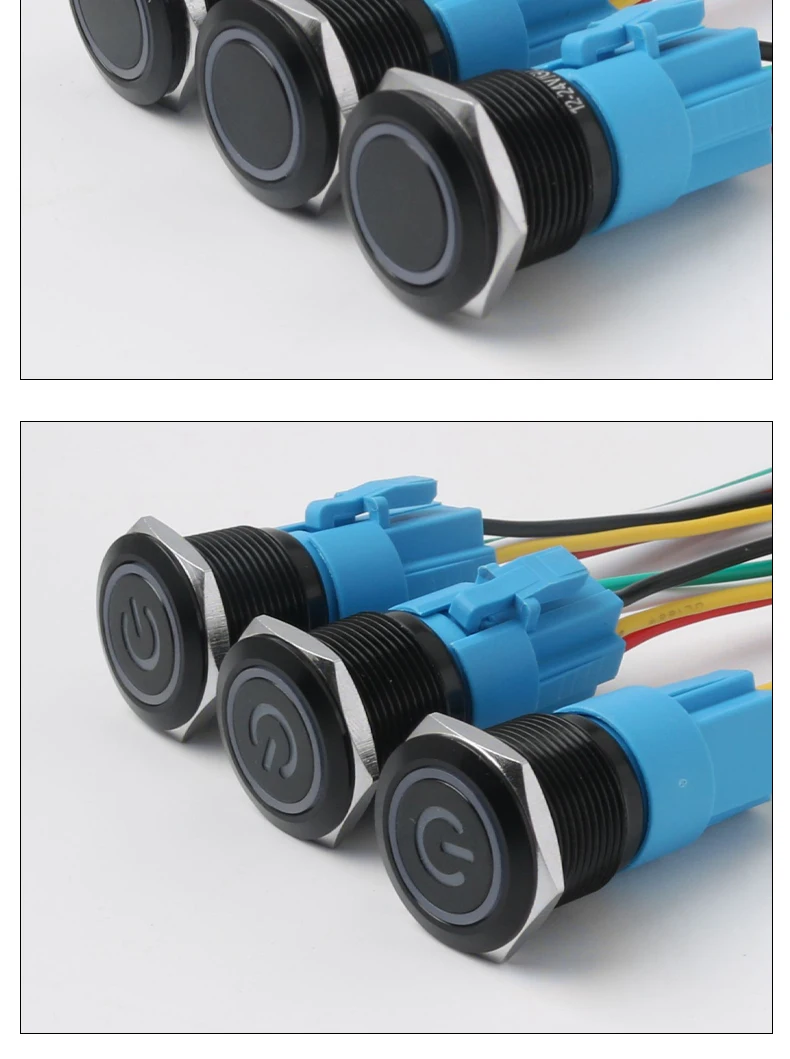 5PCS 16/19/22mm Metal Button Switch Black Shell Flat Head Waterproof LED Momentary Reset Latching Button Switch 12V 24V 220V