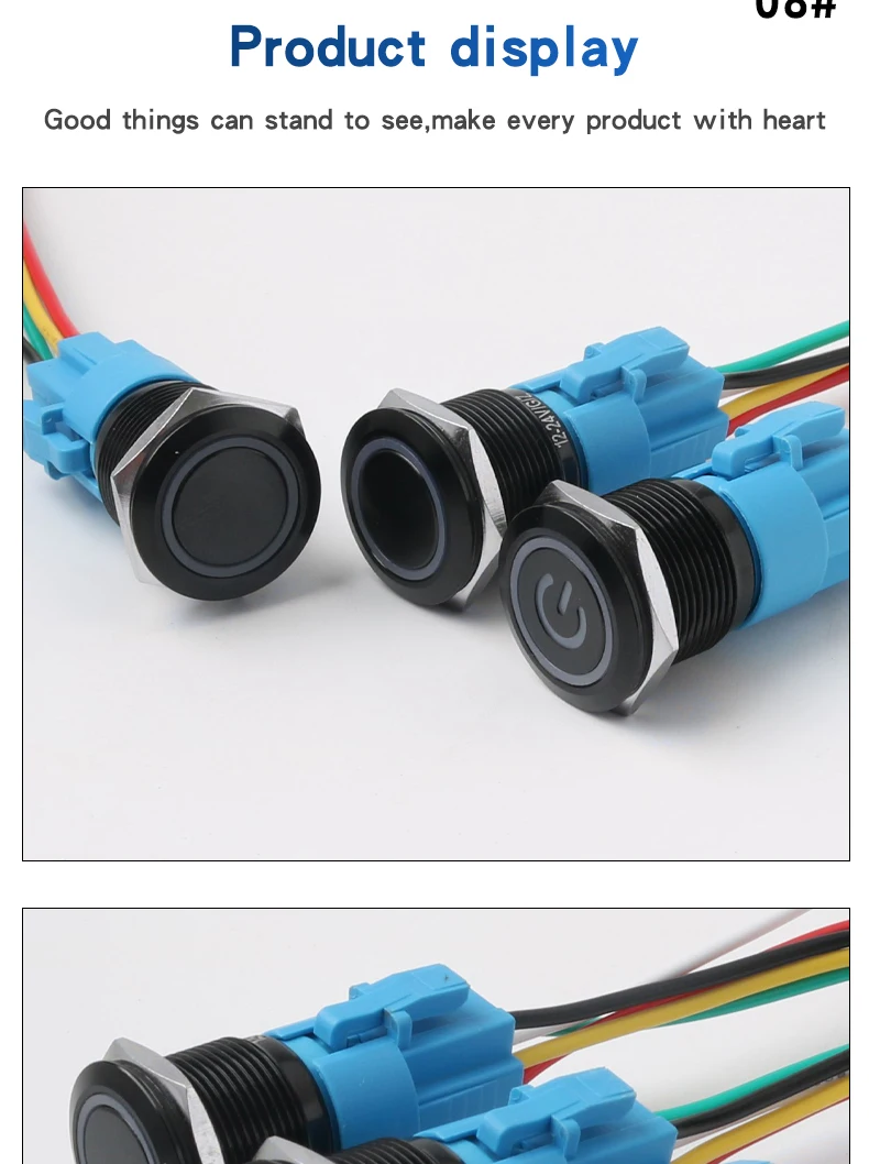 5PCS 16/19/22mm Metal Button Switch Black Shell Flat Head Waterproof LED Momentary Reset Latching Button Switch 12V 24V 220V