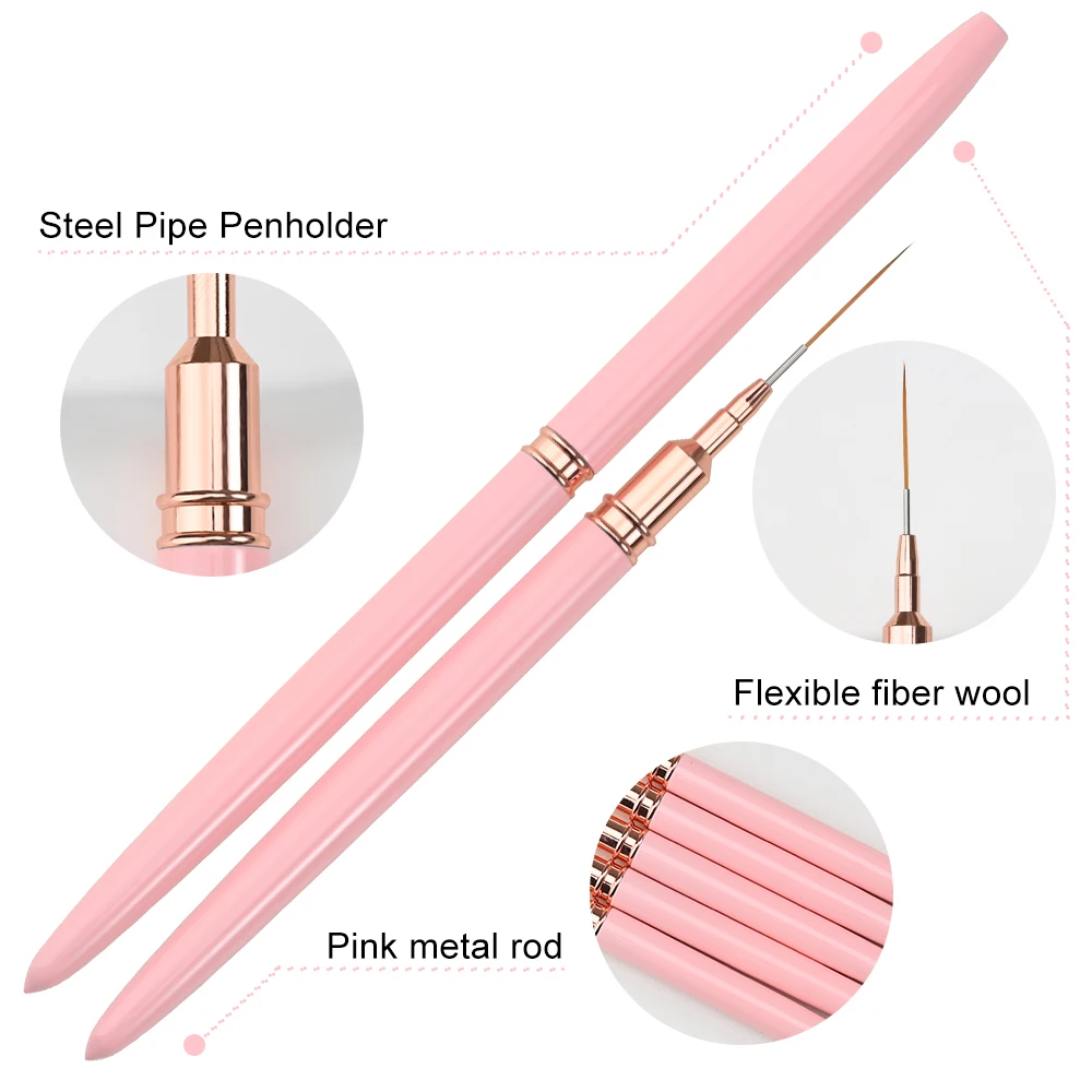 5/10pcs Pink/Black Nail Art Liner/Painting Brushes Ultra-thin Line Drawing Tool 4/8/12/20/25mm Professional Nail Liners Pen Tool