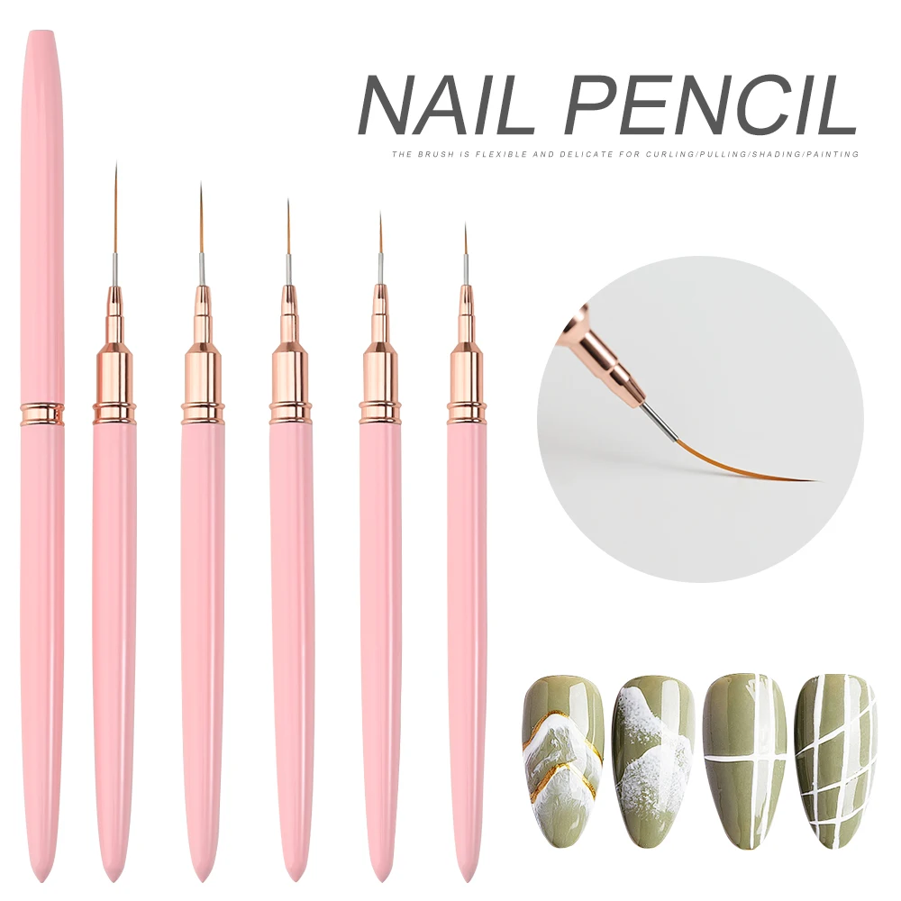 5/10pcs Pink/Black Nail Art Liner/Painting Brushes Ultra-thin Line Drawing Tool 4/8/12/20/25mm Professional Nail Liners Pen Tool