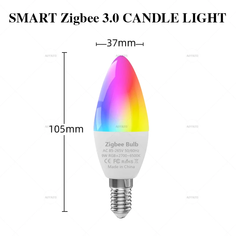 E12 E14 Base Zigbee Smart Candle Bulb Lamps Led RGB Light 110 220V Led RGBCW Voice Control Works With Alexa Echo Plus Show 10