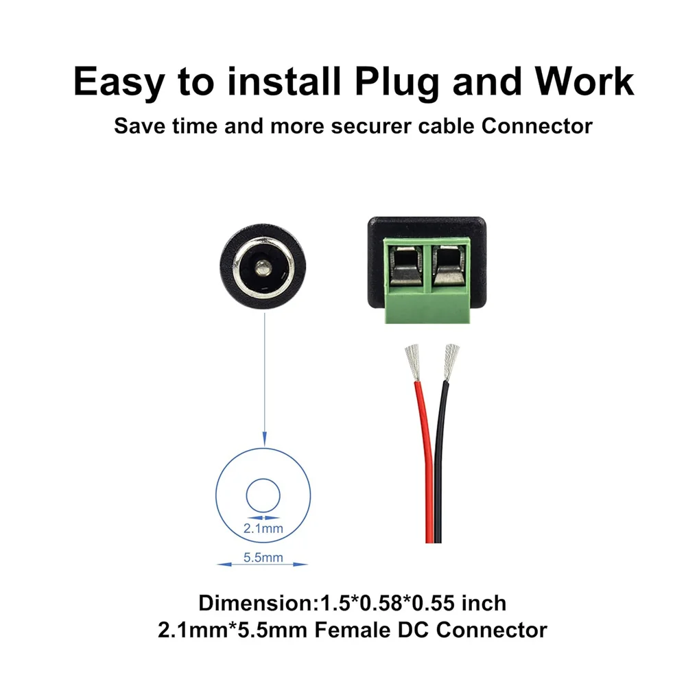 5 Pairs Male and Female Welding-Free DC Plug 5.5*2.1mm Welding-Free DC Female Head Green Terminal Monitoring Power Plug Push-But