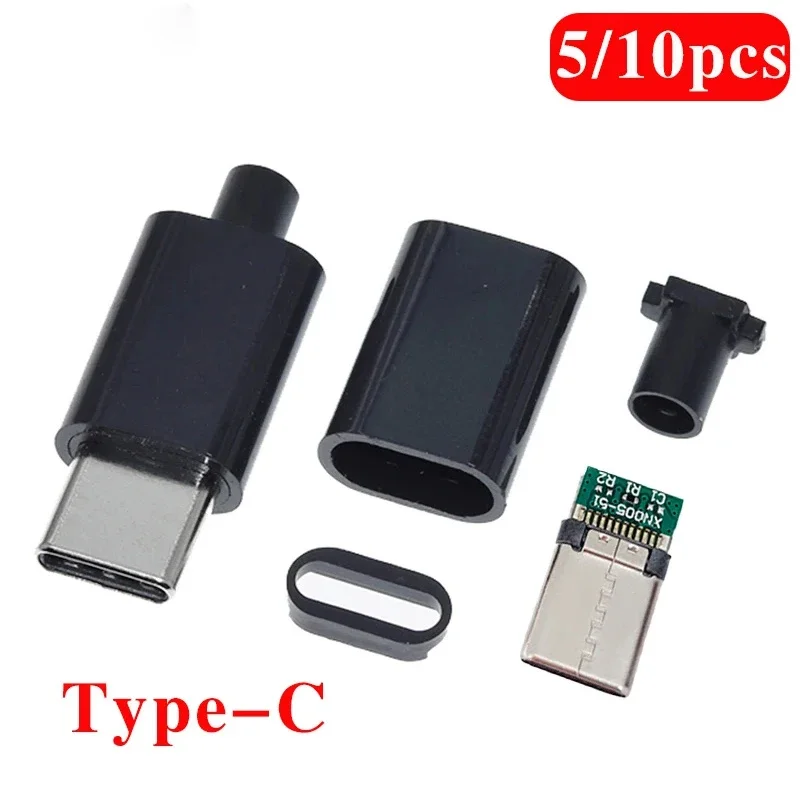 5/10Pcs TYPE C USB 3.1 24 Pin Male Plug Welding Connector Adapter with Housing Charging Plugs Data Cable Accessories Repair