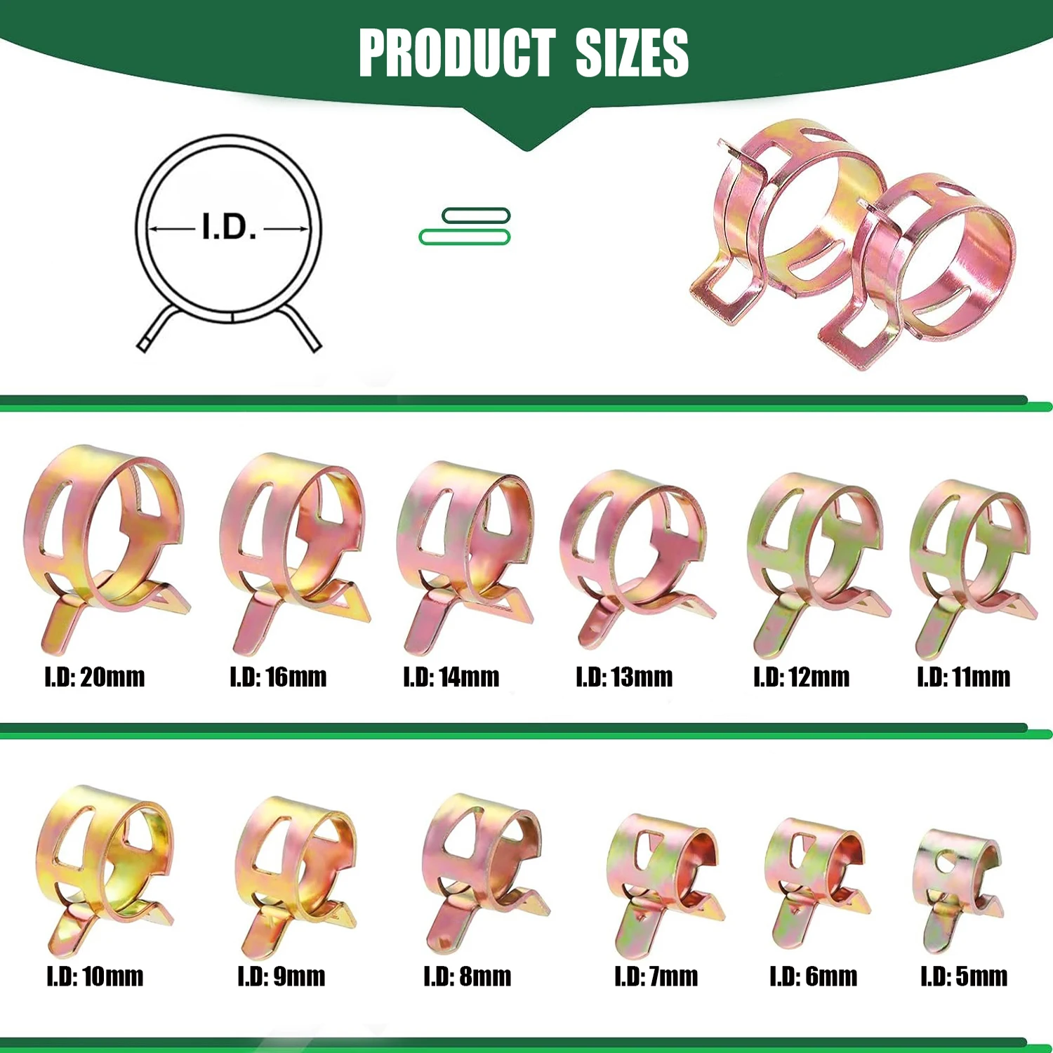 25/75Pc 6mm/7mm/8mm/9mm-20mm for Choose Fuel Spring Clip Vacuum Silicon Hose Clamp Autos Spring Clip Fuel Oil Water Tube Clamp