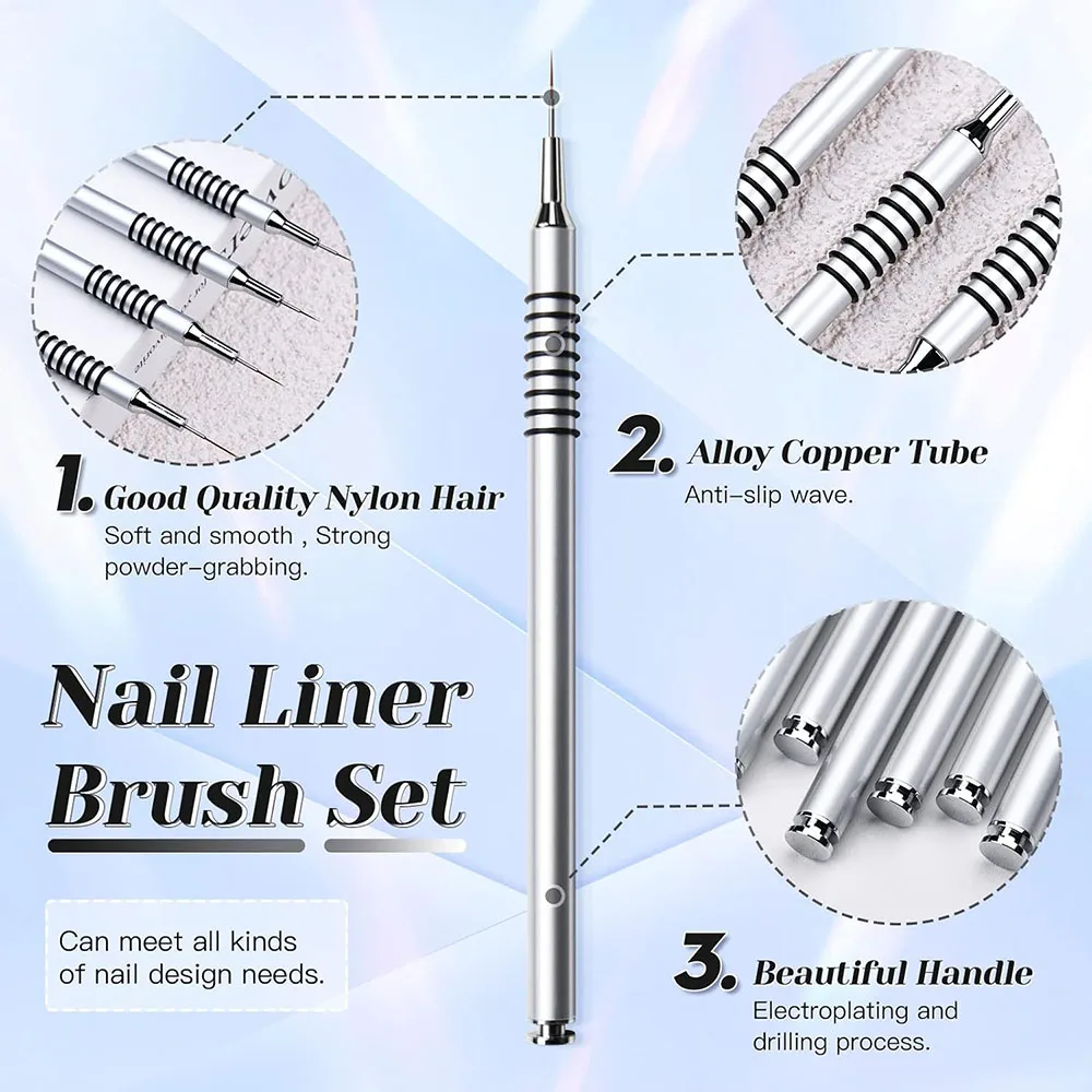 6 Size Nail Art Liner Brushes 5/7/9/11/20/25mm Painting Nail Art Brush Dotting Drawing Tool Long Lines Thin Details Manicure Pen