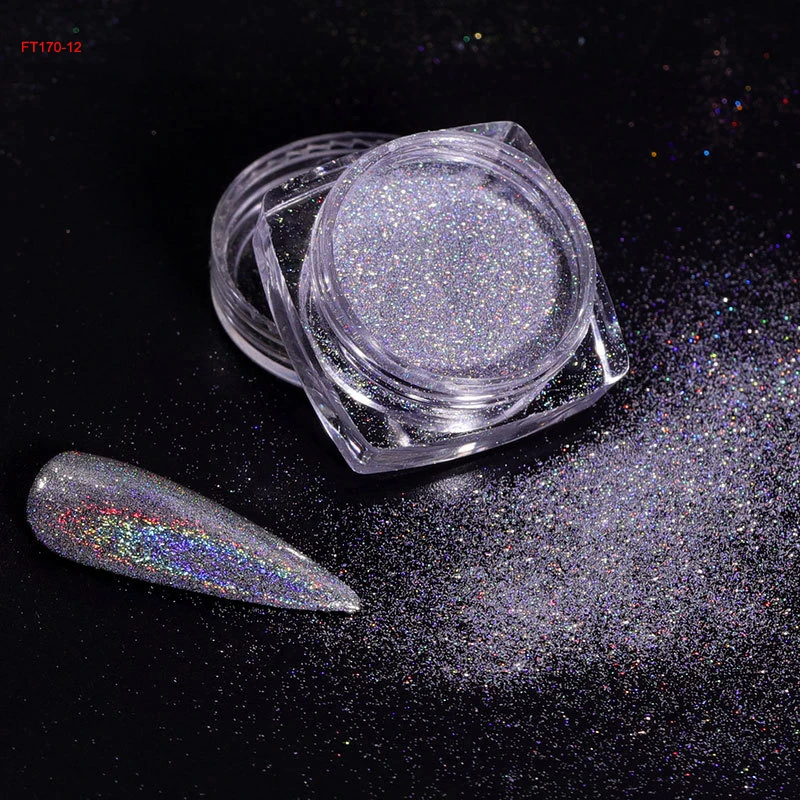12Jars/set Holographic Glitter Nail Fine Powder 0.05mm Super Shinying Unicorn Rainbow Laser Powder DIY Mirror Manicure Powder