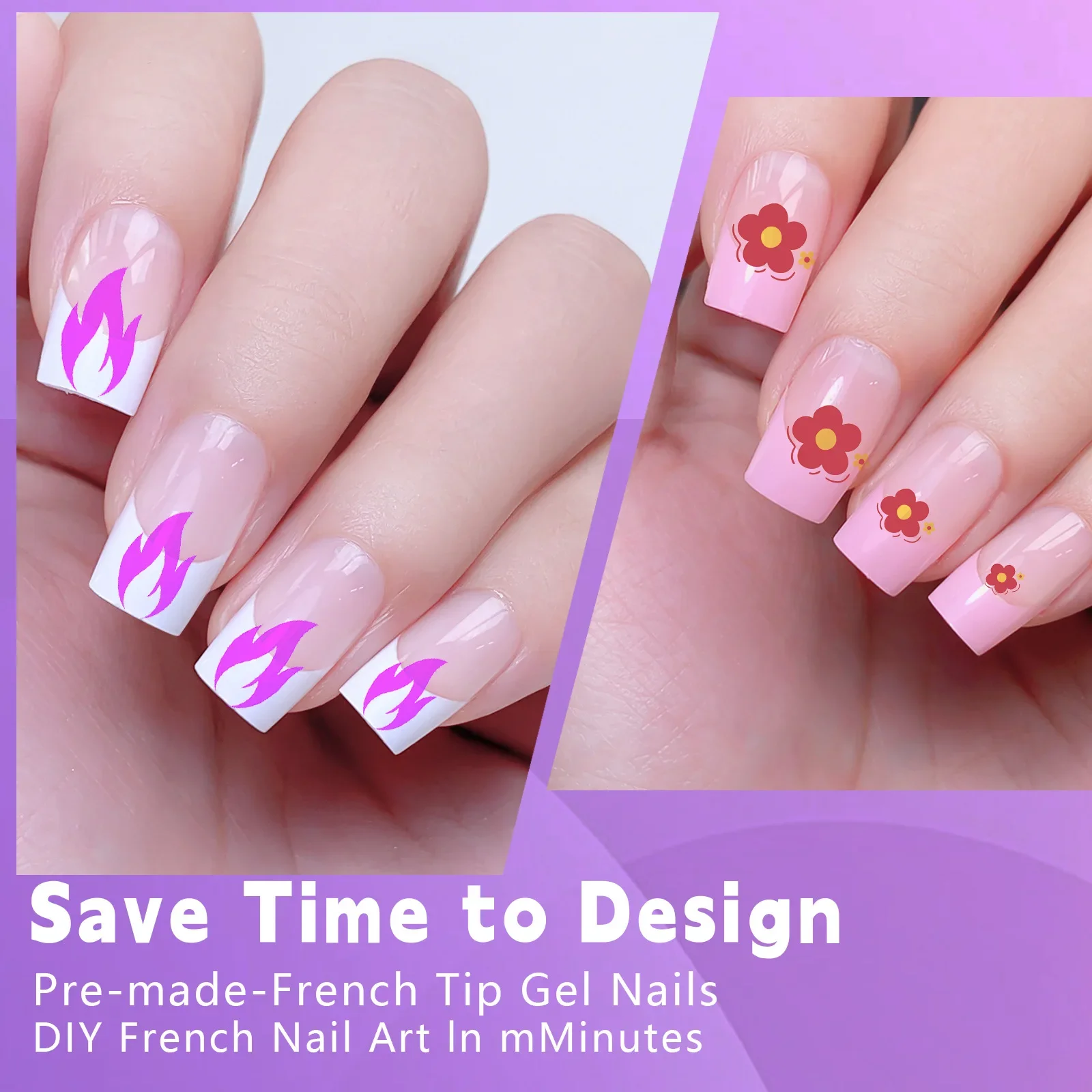 120pcs/Boxed Acrylic French False Nails Multicolor Square Almond Nail Tips Full Cover Removable Mixed Size Press On Nails