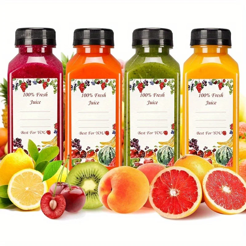 16oz Leak-Proof Reusable Plastic Juice Bottles with Tamper-Resistant Black Lids - Perfect for Smoothies, Drinks Tea Dispensing