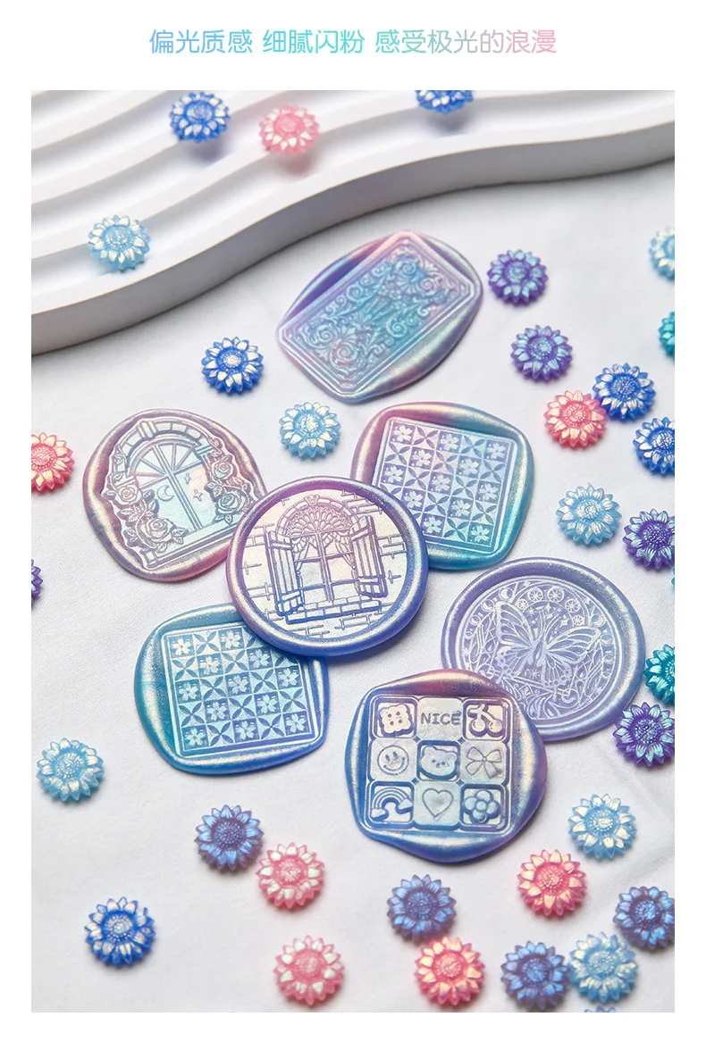 100pcs Sunflower Sealing Wax Aurora Color Wax Beads DIY Envelope Letter Wedding Invitation Scrapbooking Flashing Sealing Stamp