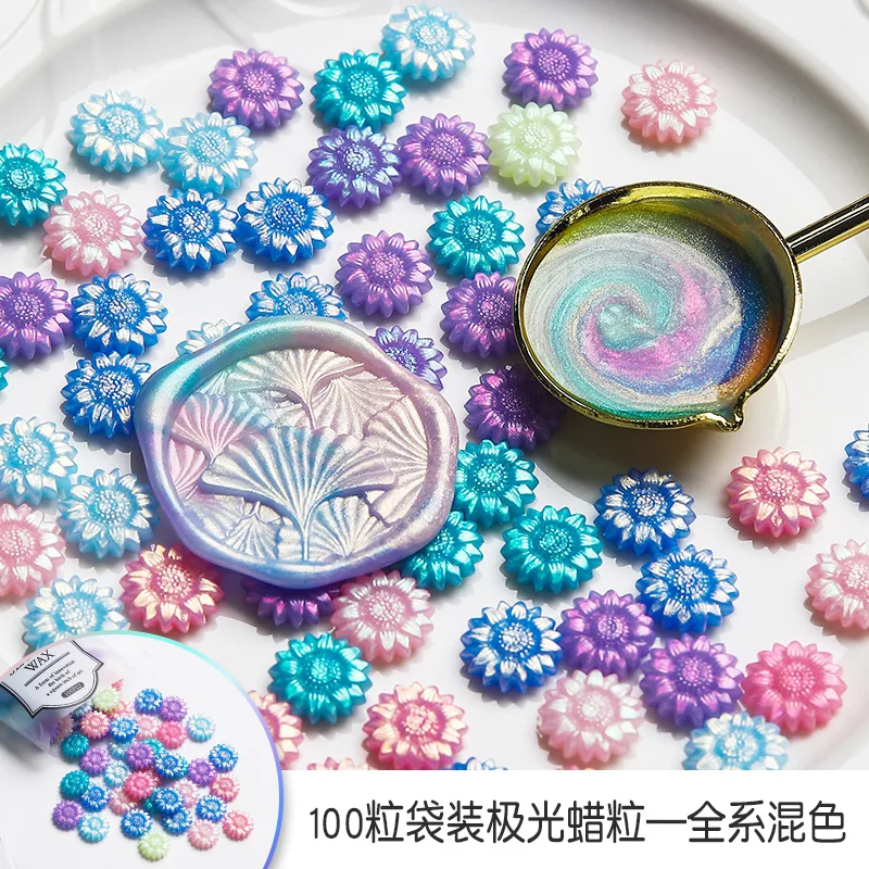 100pcs Sunflower Sealing Wax Aurora Color Wax Beads DIY Envelope Letter Wedding Invitation Scrapbooking Flashing Sealing Stamp