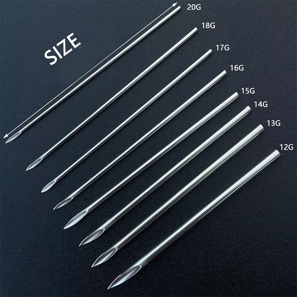 Blue Genie 10/100pcs Body Piercing Needles 14G 16G 18G Stainless Steel Disposable Ear Nose Navel Nipple Lip Piercing Needle