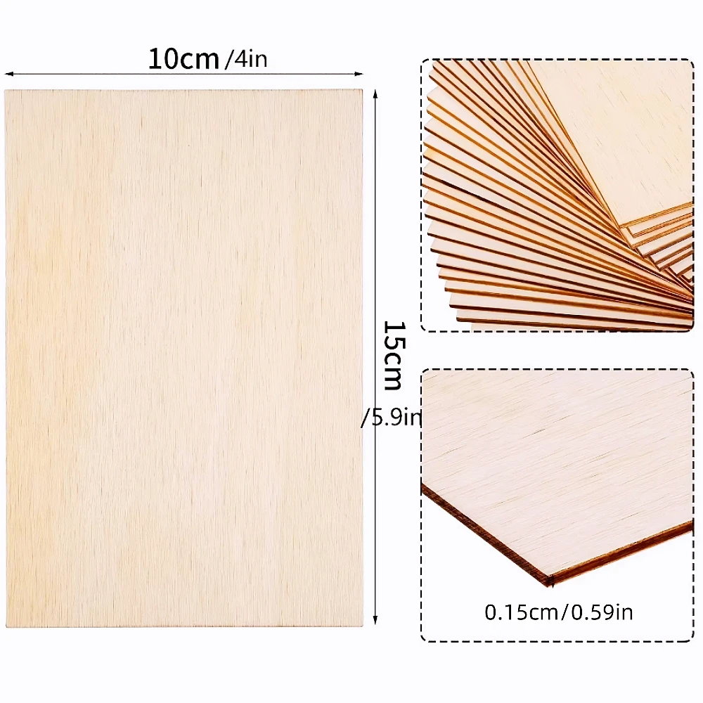 15Pcs 6X4in/15X10cm Rectangle Unfinished Wood Sheets for Crafts House Aircraft Ship Boat Arts, School Projects, DIY Wooden