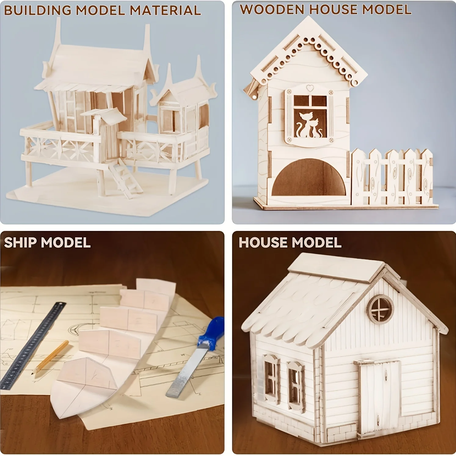 15Pcs 6X4in/15X10cm Rectangle Unfinished Wood Sheets for Crafts House Aircraft Ship Boat Arts, School Projects, DIY Wooden