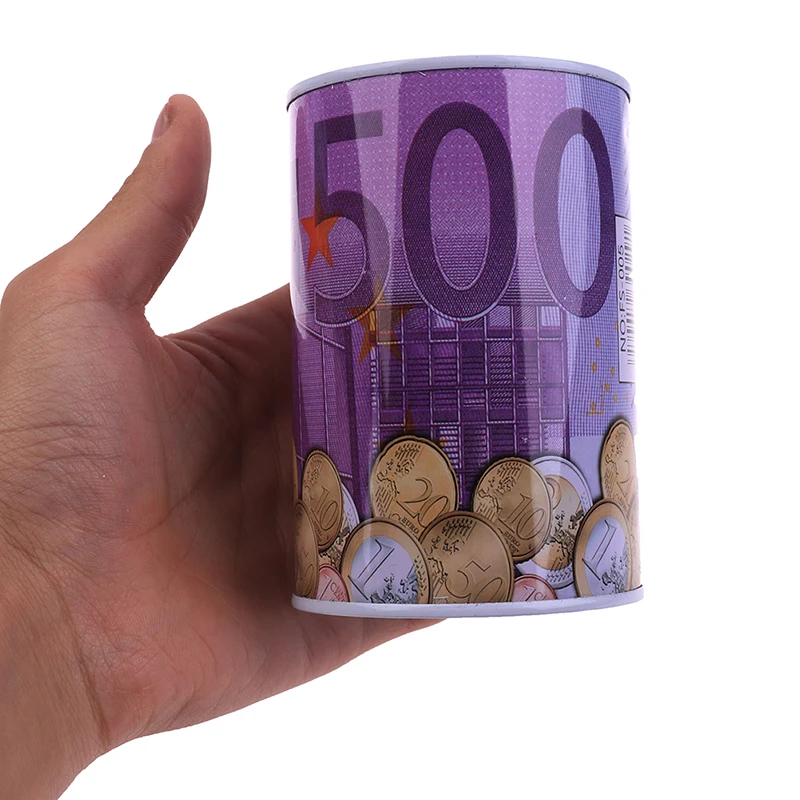 Tinplate Cylinder Piggy Bank Euro Dollar Picture Box Household Saving Money Box Home Decoration Money Boxes