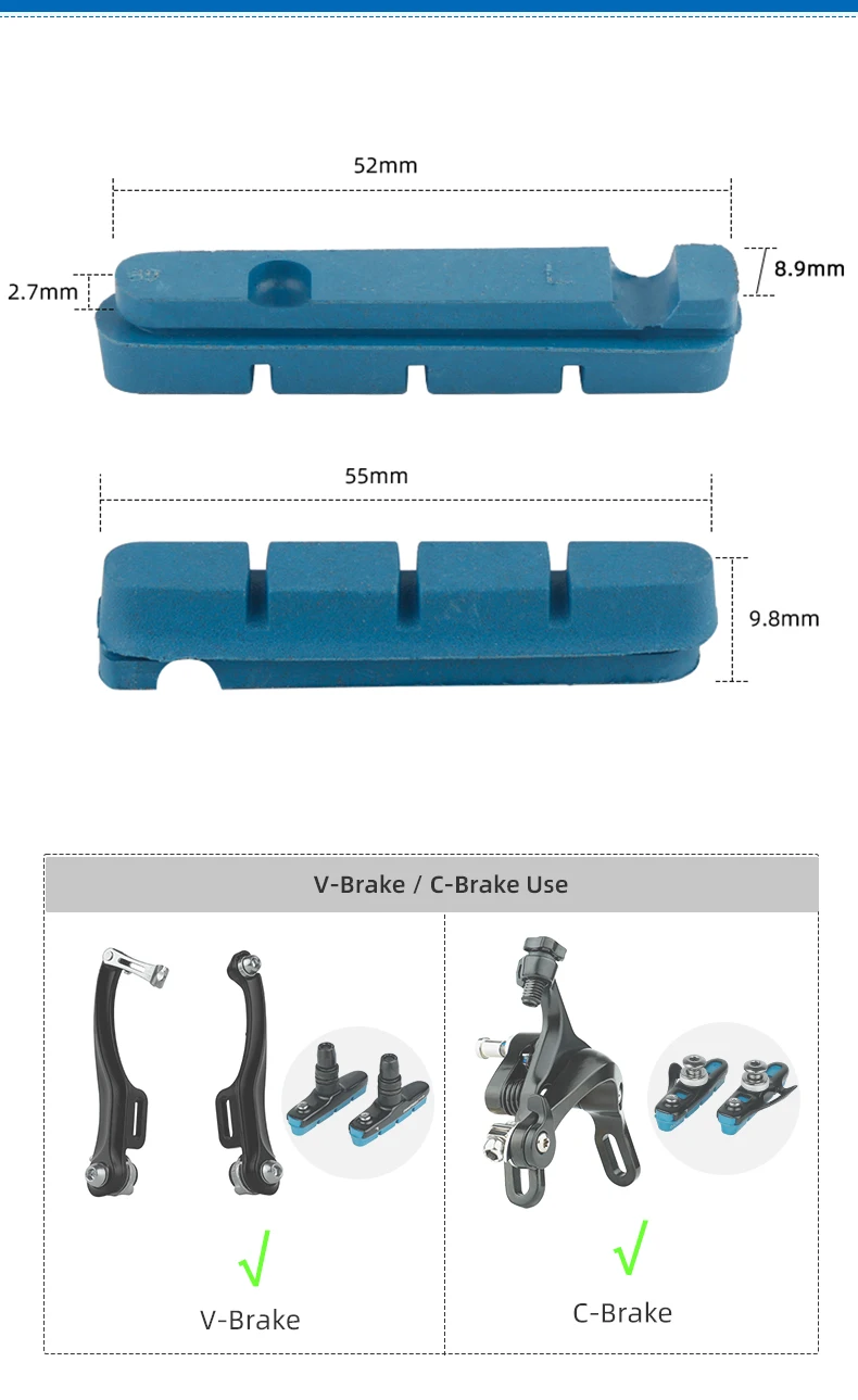 Deemount Carbon Rim Brake Pads Cork Compound Road Bike Caliper Braking Inserts for Carbon Wheel Low Rim Wear All Weather Use