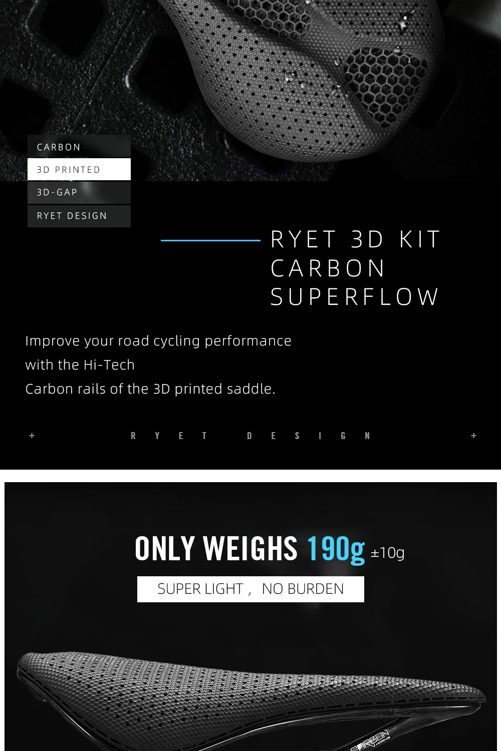 RYET 3D Printed Bike Saddle 145MM/155mm 7*9 Carbon mtb Bicycle Seating Cushion Triathlon Road MTB Mountain Gravel Cycling Parts