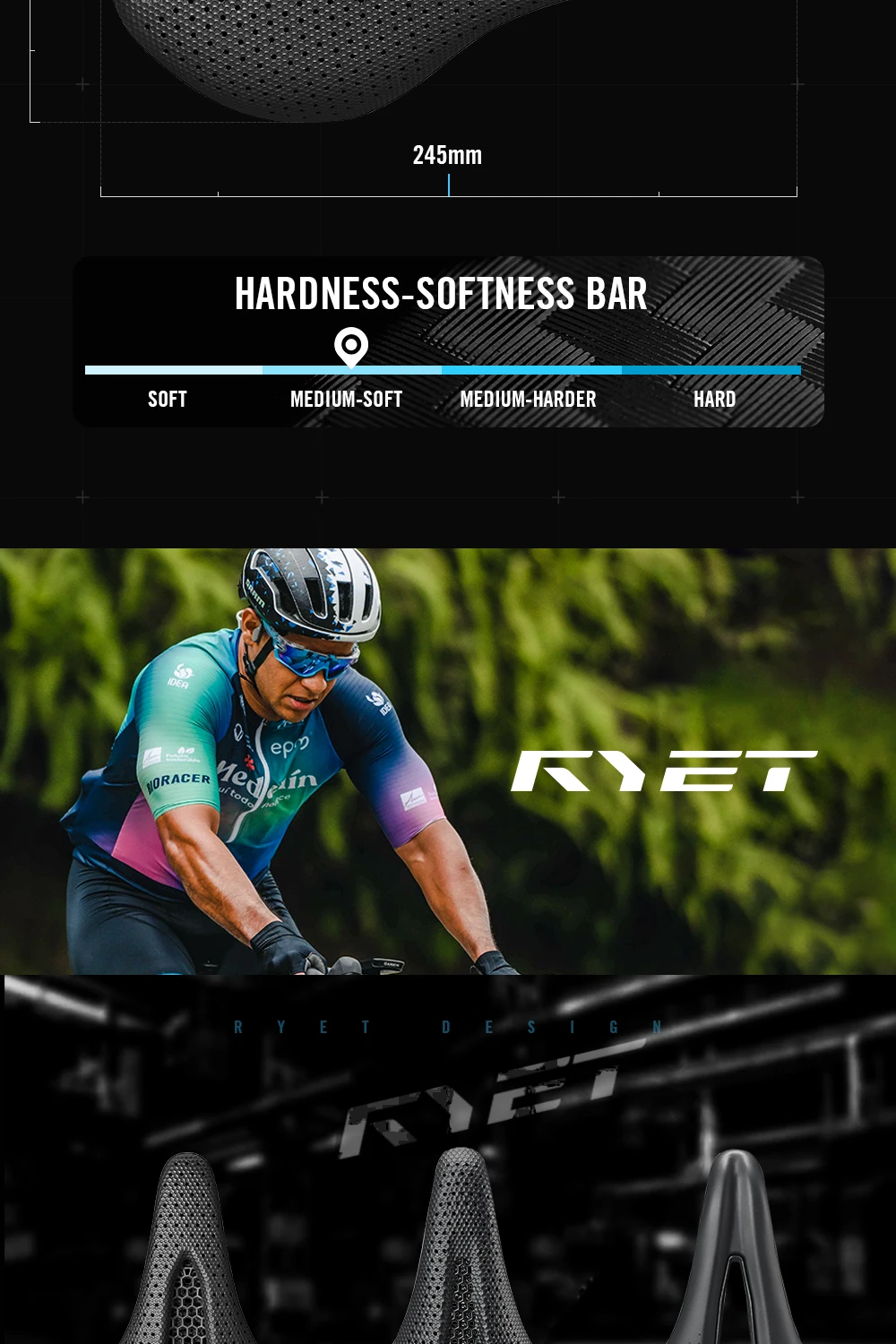RYET 3D Printed Bike Saddle 145MM/155mm 7*9 Carbon mtb Bicycle Seating Cushion Triathlon Road MTB Mountain Gravel Cycling Parts