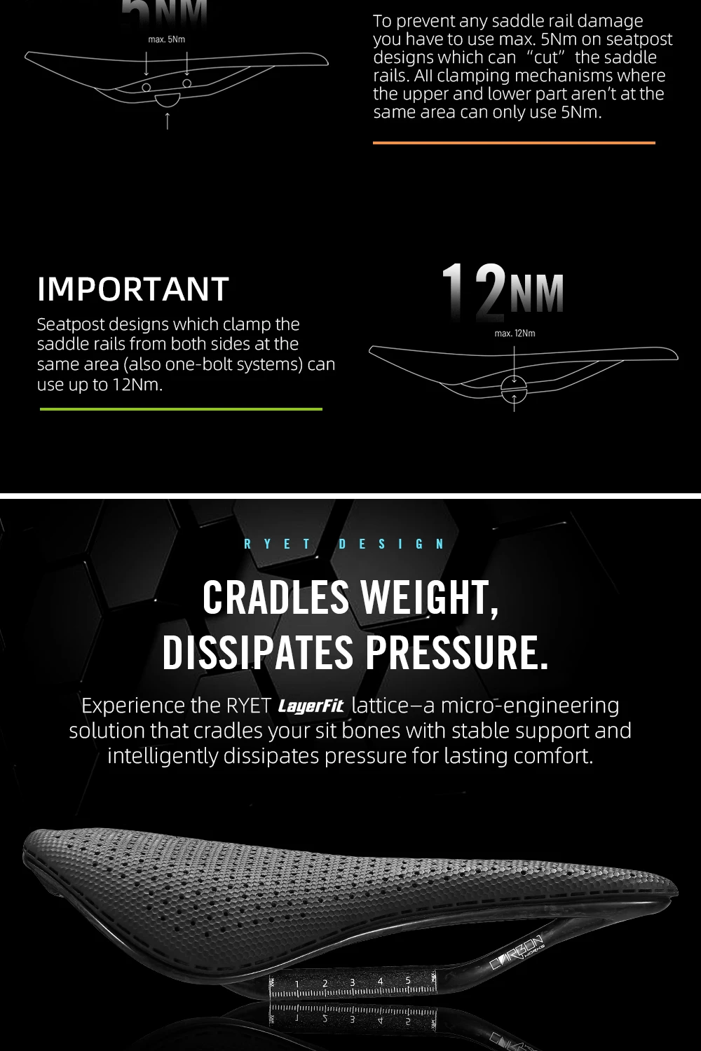 RYET 3D Printed Bike Saddle 145MM/155mm 7*9 Carbon mtb Bicycle Seating Cushion Triathlon Road MTB Mountain Gravel Cycling Parts