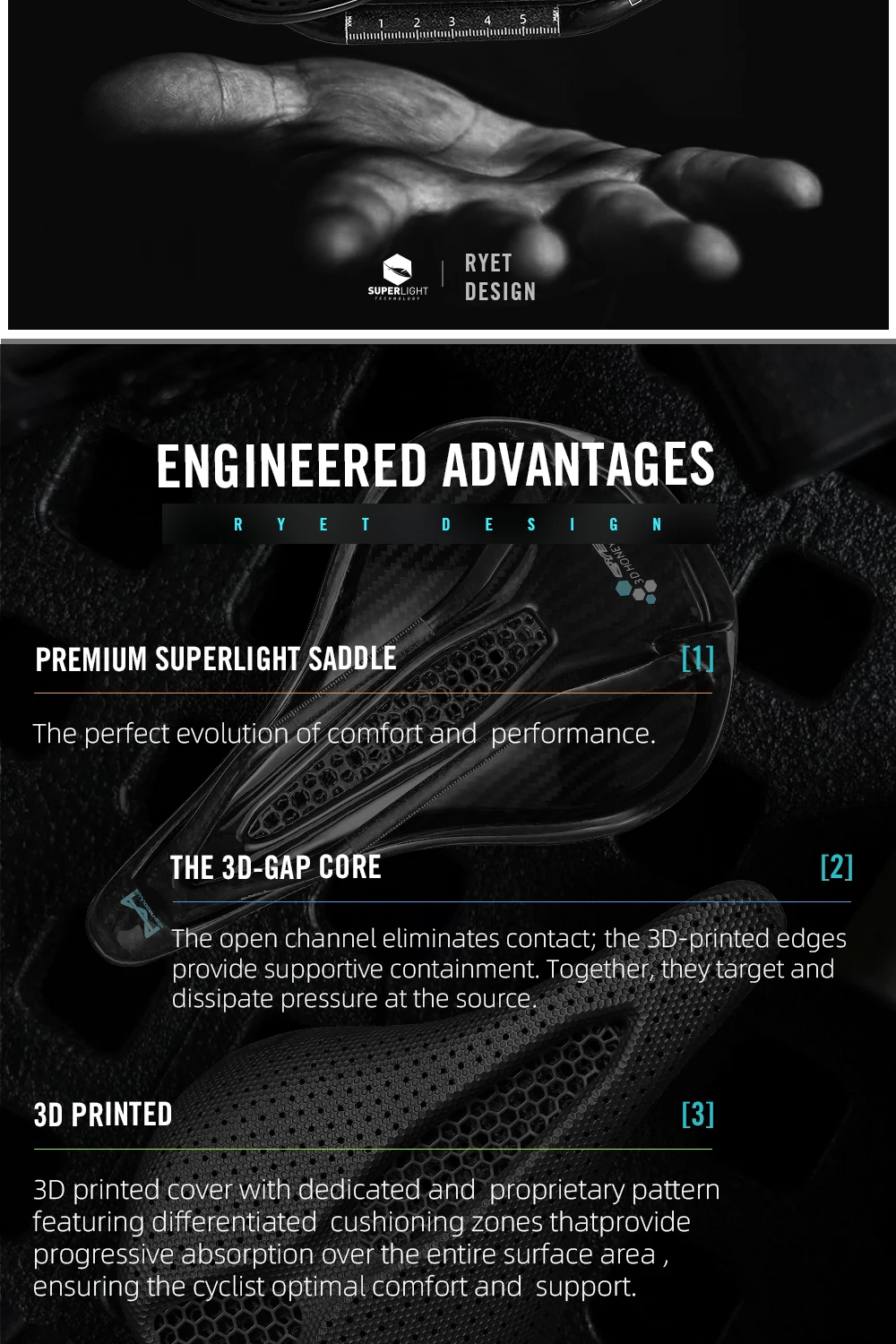 RYET 3D Printed Bike Saddle 145MM/155mm 7*9 Carbon mtb Bicycle Seating Cushion Triathlon Road MTB Mountain Gravel Cycling Parts