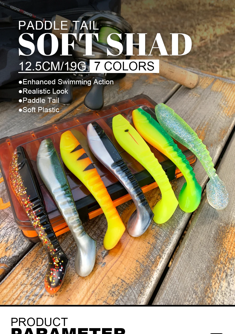 Spinpoler 5" Soft Swimbait Minnow Shad Fishing Lure Paddle Tail Silicon Artificial Jigging Wobbler Jerkbaits Pike Bass 2pcs/Pack