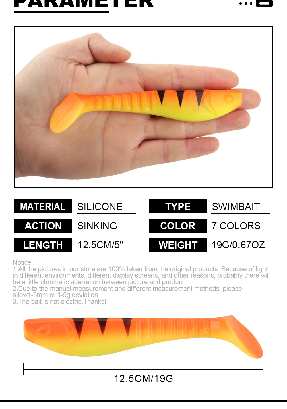 Spinpoler 5" Soft Swimbait Minnow Shad Fishing Lure Paddle Tail Silicon Artificial Jigging Wobbler Jerkbaits Pike Bass 2pcs/Pack