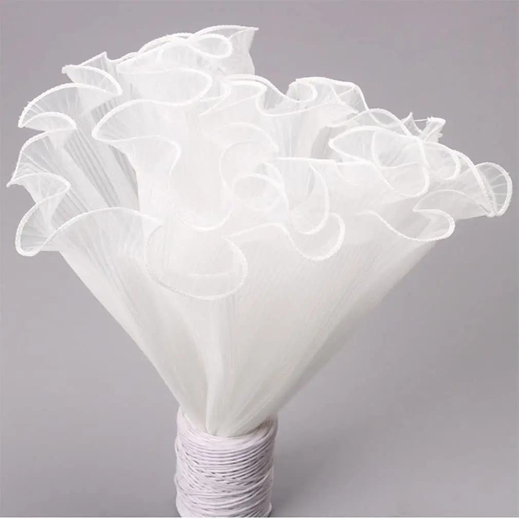 White Floral Packaging for Bouquets Including Decorative Mesh Wrapping Paper, Pearl-Edged Wrapping Paper, Wrinkled Wave Mesh