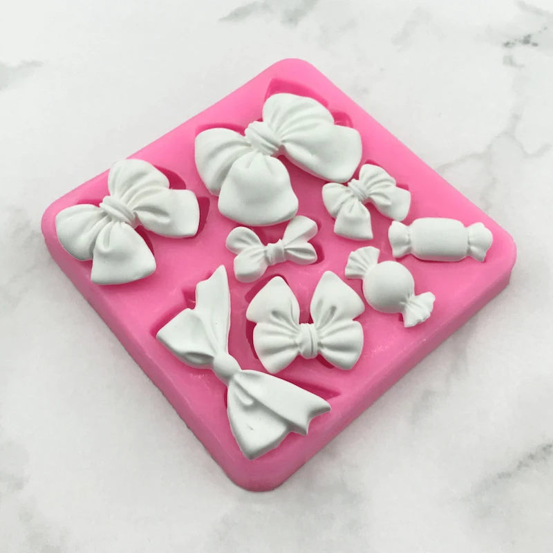 1 Piece, Bow Shaped Flip Candy Chocolate Silicone Mold, Baked Homemade Cake Decoration Accessories, Drip Glue Mold