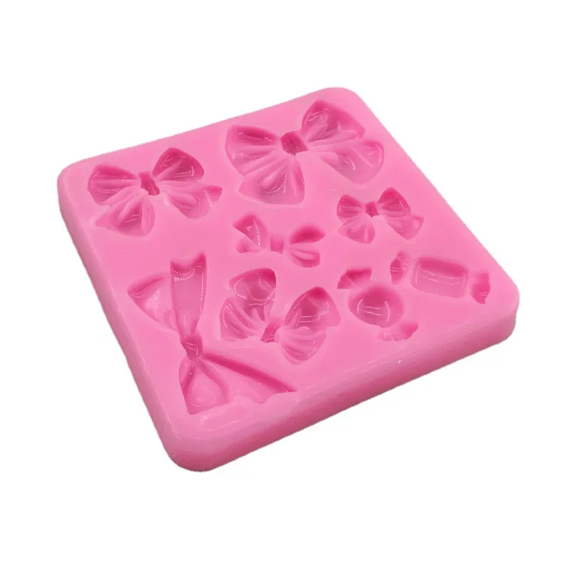1 Piece, Bow Shaped Flip Candy Chocolate Silicone Mold, Baked Homemade Cake Decoration Accessories, Drip Glue Mold